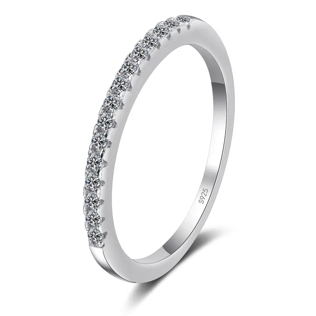 Koyace Small Half-Circle Stacked Row Diamond Ring S925 Pure Silver