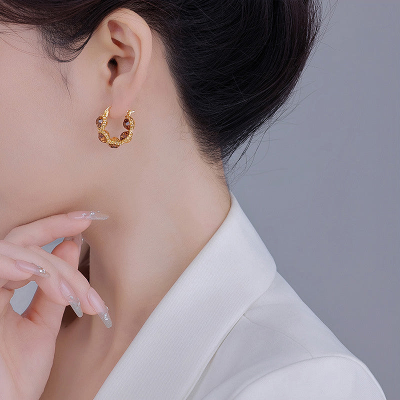 Koyace Sparkling Champagne-colored Rhinestone Earrings