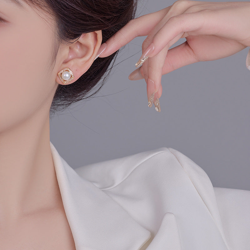 Koyace Square-framed Freshwater Pearl Stud Earrings