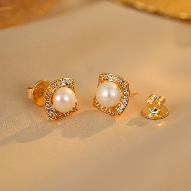 Koyace Square-framed Freshwater Pearl Stud Earrings