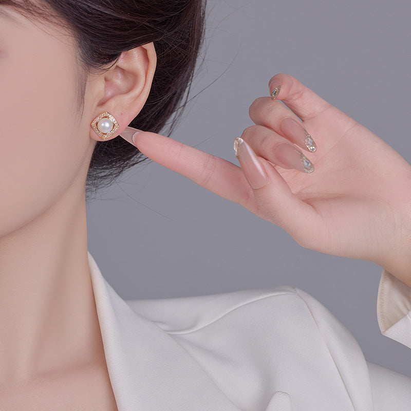 Koyace Square-framed Freshwater Pearl Stud Earrings