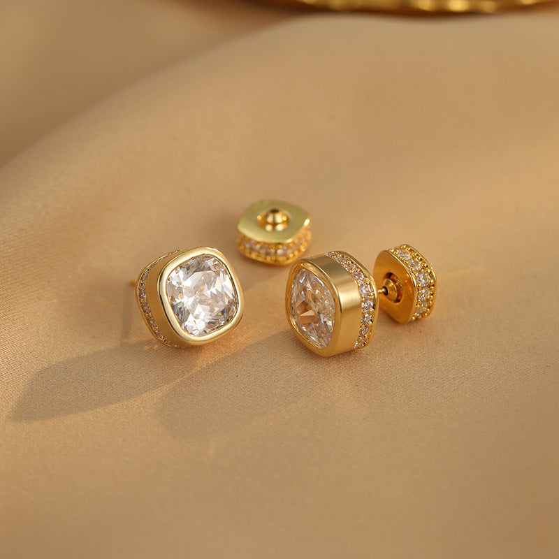 Koyace Square Sparkling Large Zircon Earrings