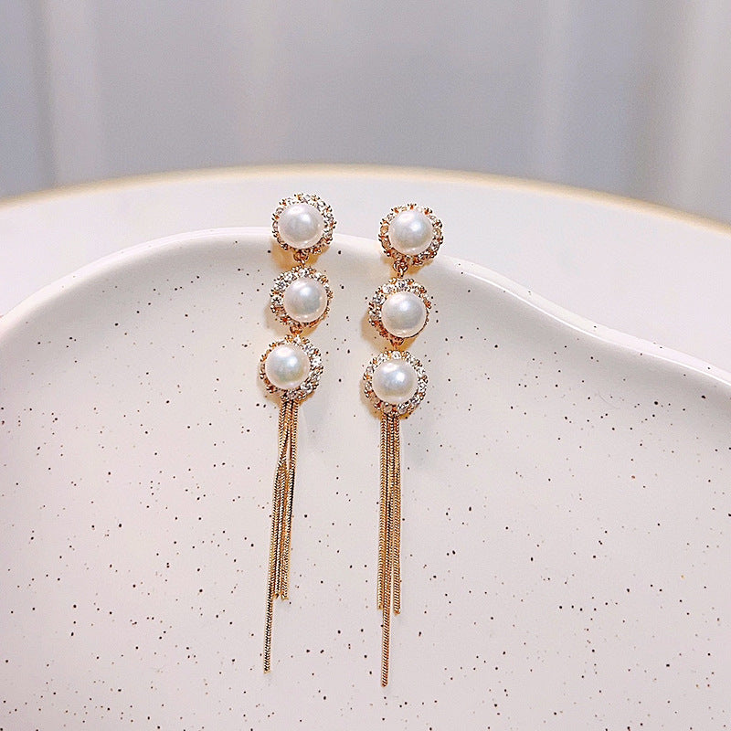 Koyace Sunflower Long Tassel Pearl Earrings