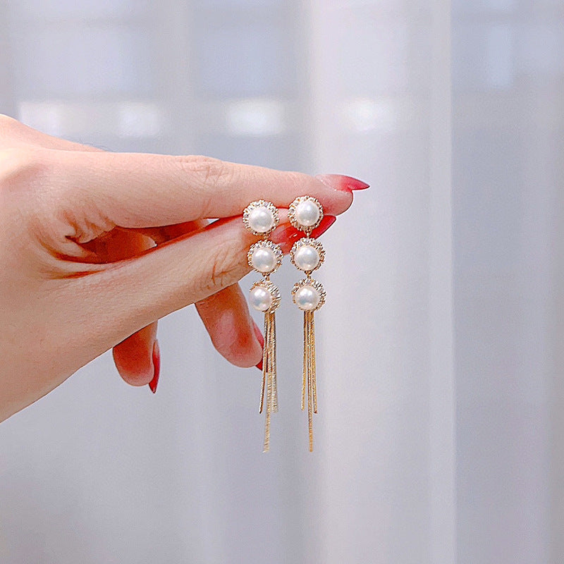 Koyace Sunflower Long Tassel Pearl Earrings