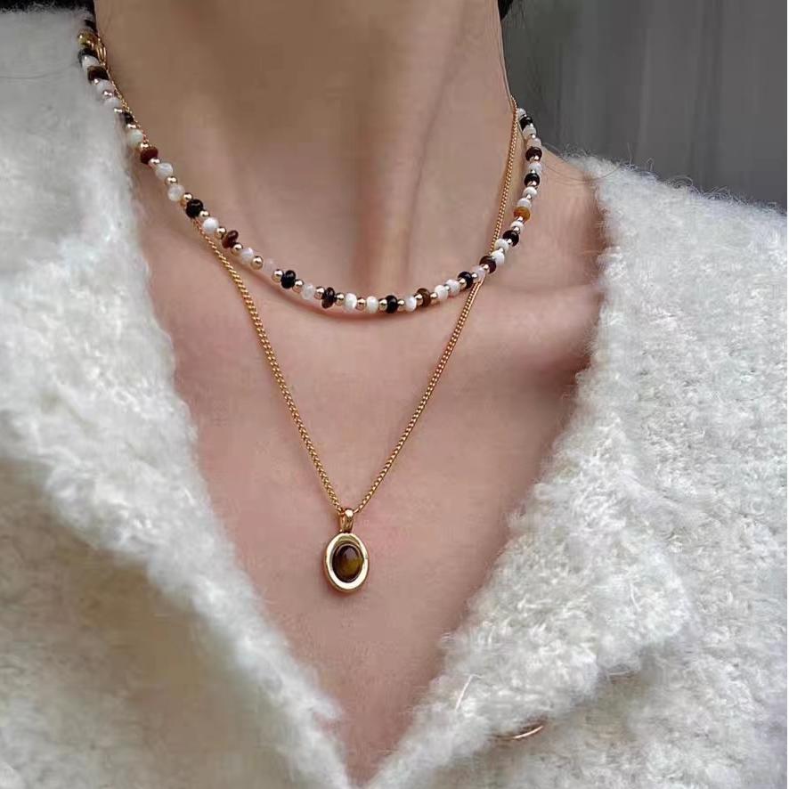 Koyace Tiger's Eye Pendant Layered Beaded Necklace