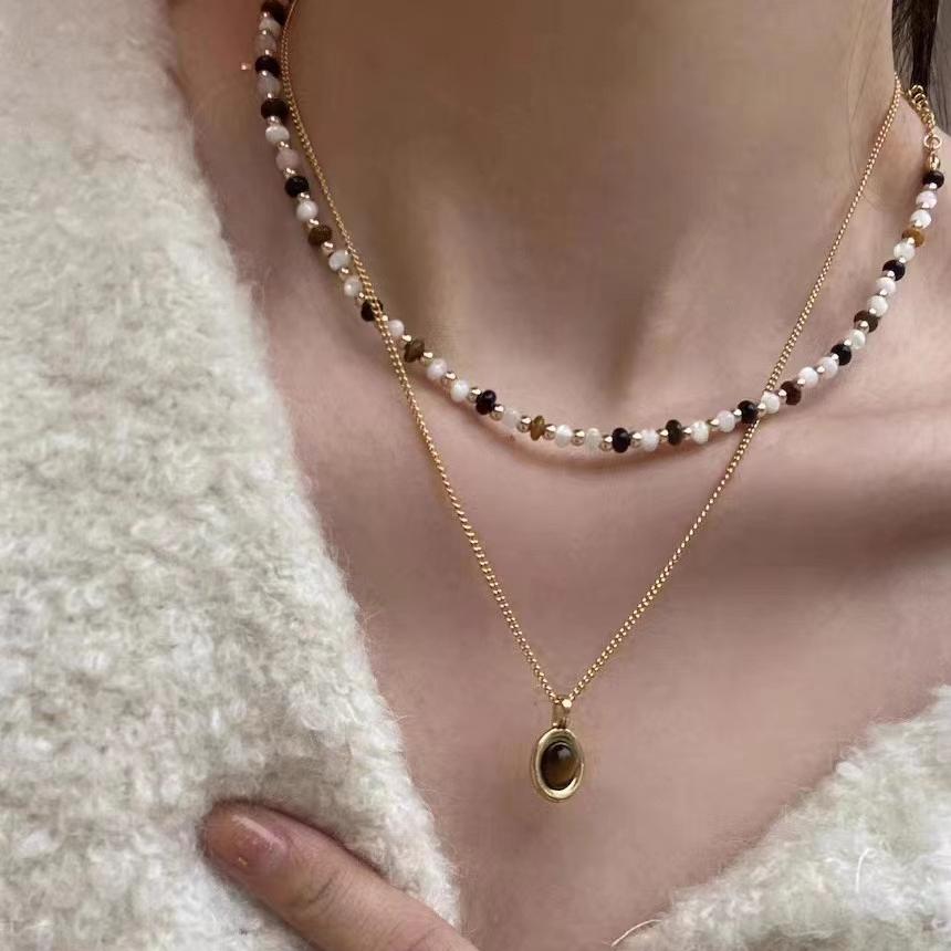Koyace Tiger's Eye Pendant Layered Beaded Necklace