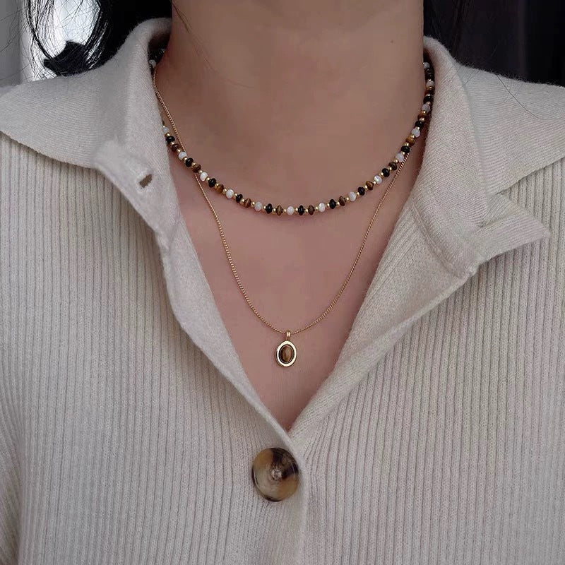 Koyace Tiger's Eye Pendant Layered Beaded Necklace