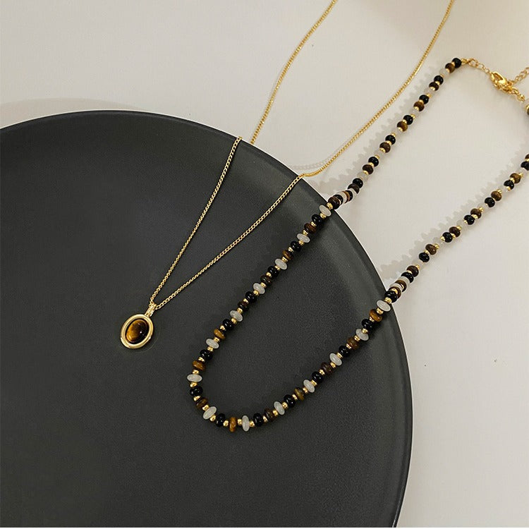 Koyace Tiger's Eye Pendant Layered Beaded Necklace