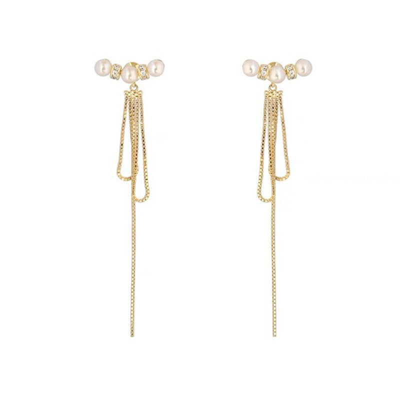 Koyace Two Way Wear Long Tassel Pearl Stud Earrings