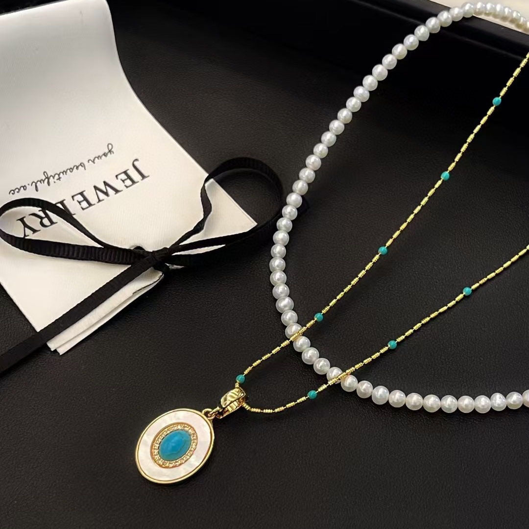 Koyace Two Way Wear Turquoise Adjustable Pearl Necklace
