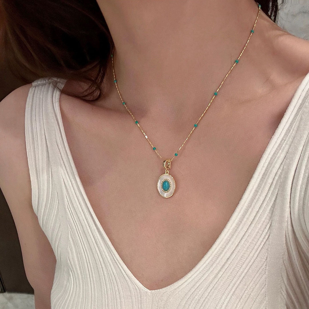 Koyace Two Way Wear Turquoise Adjustable Pearl Necklace