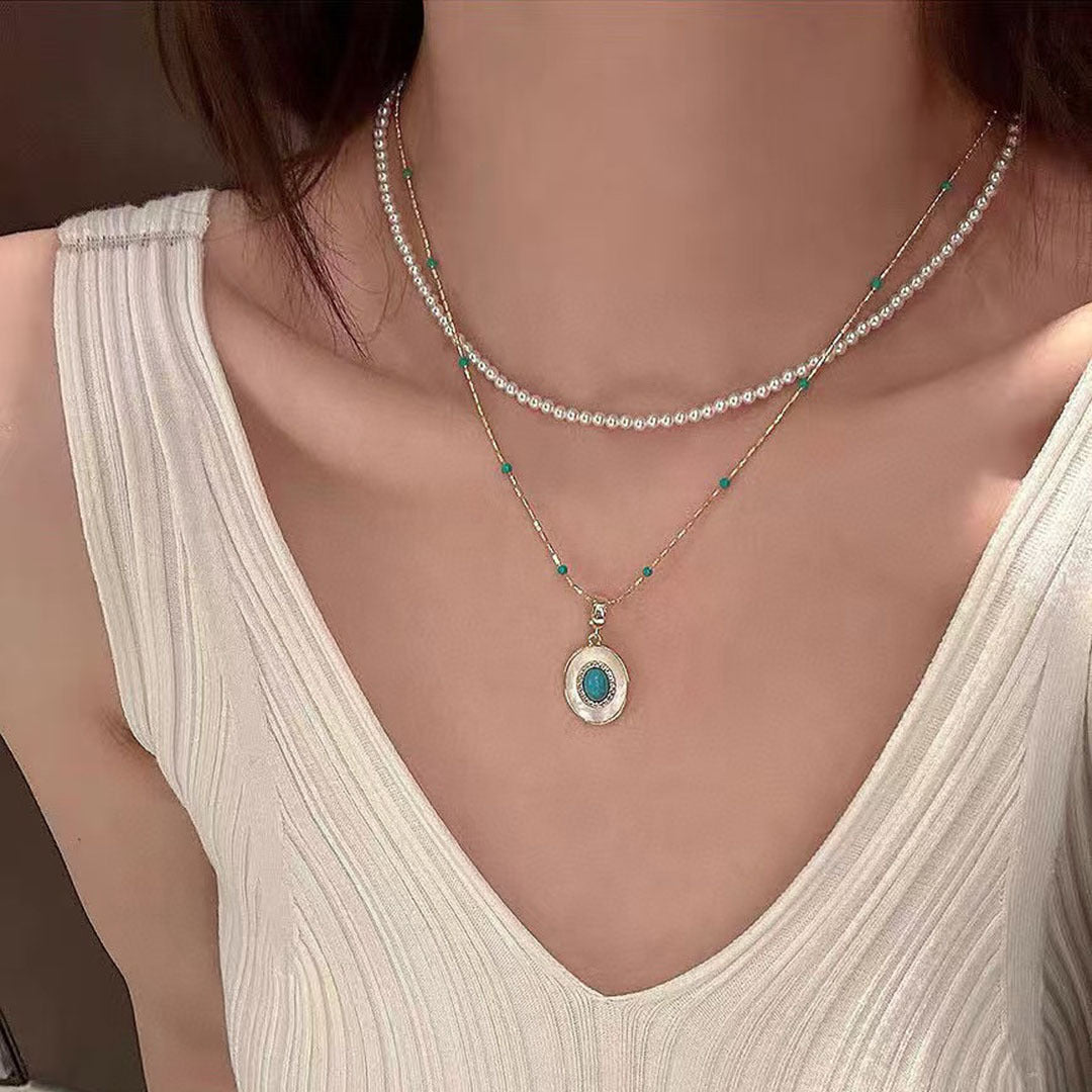 Koyace Two Way Wear Turquoise Adjustable Pearl Necklace