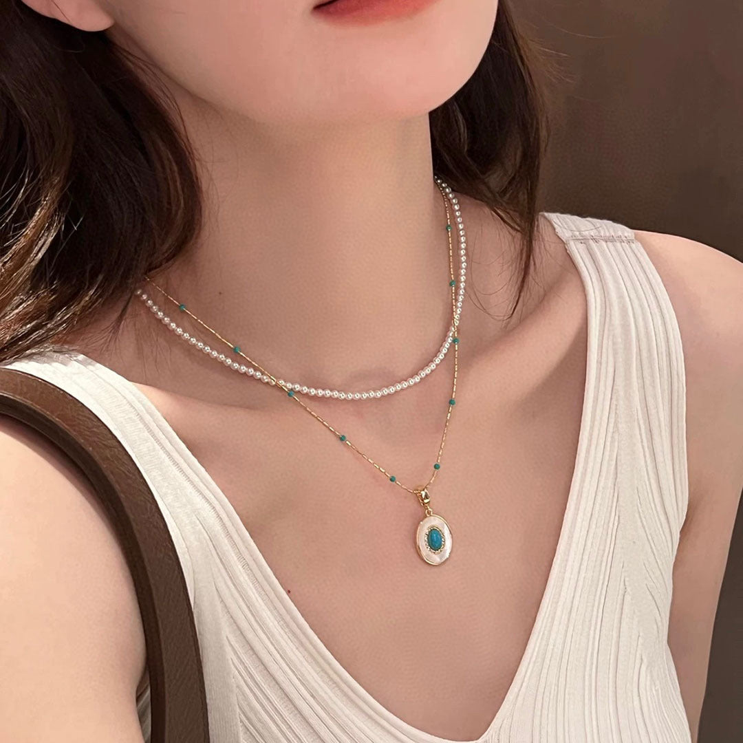 Koyace Two Way Wear Turquoise Adjustable Pearl Necklace