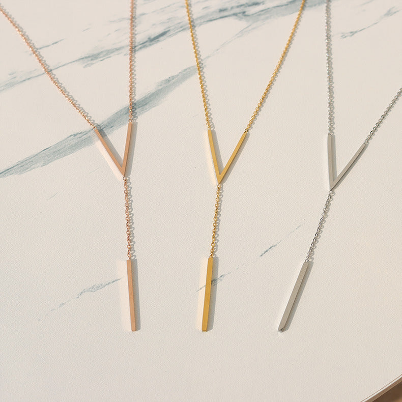 Koyace V-shaped Long Bars Rose Gold Necklace