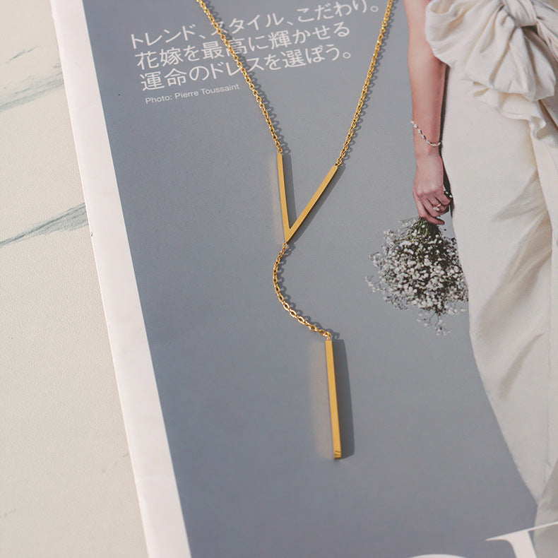 Koyace V-shaped Long Bars Rose Gold Necklace