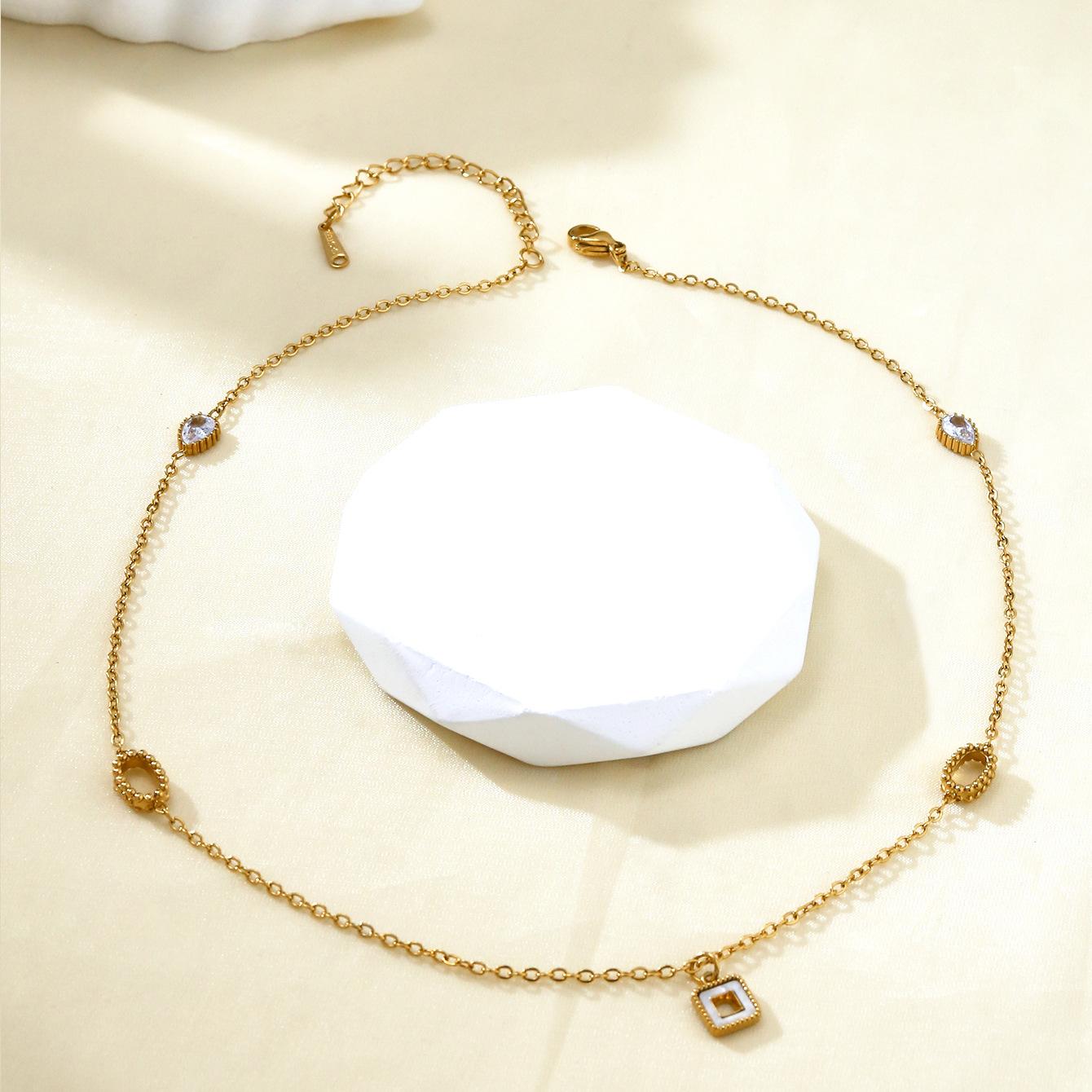 Koyace Water Drop Zircon Square Pendant Necklace