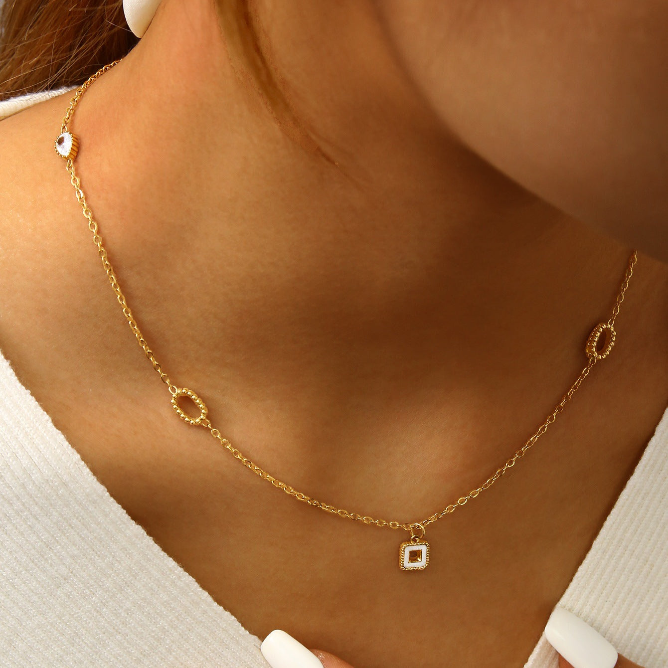 Koyace Water Drop Zircon Square Pendant Necklace