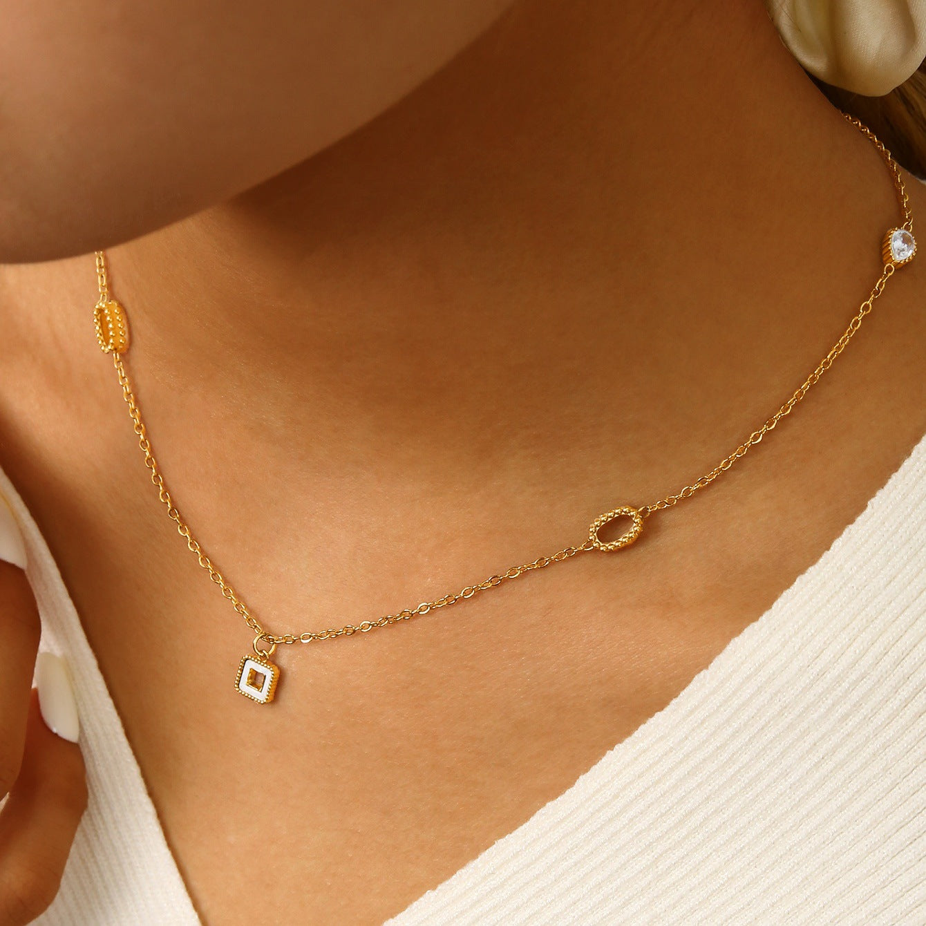 Koyace Water Drop Zircon Square Pendant Necklace