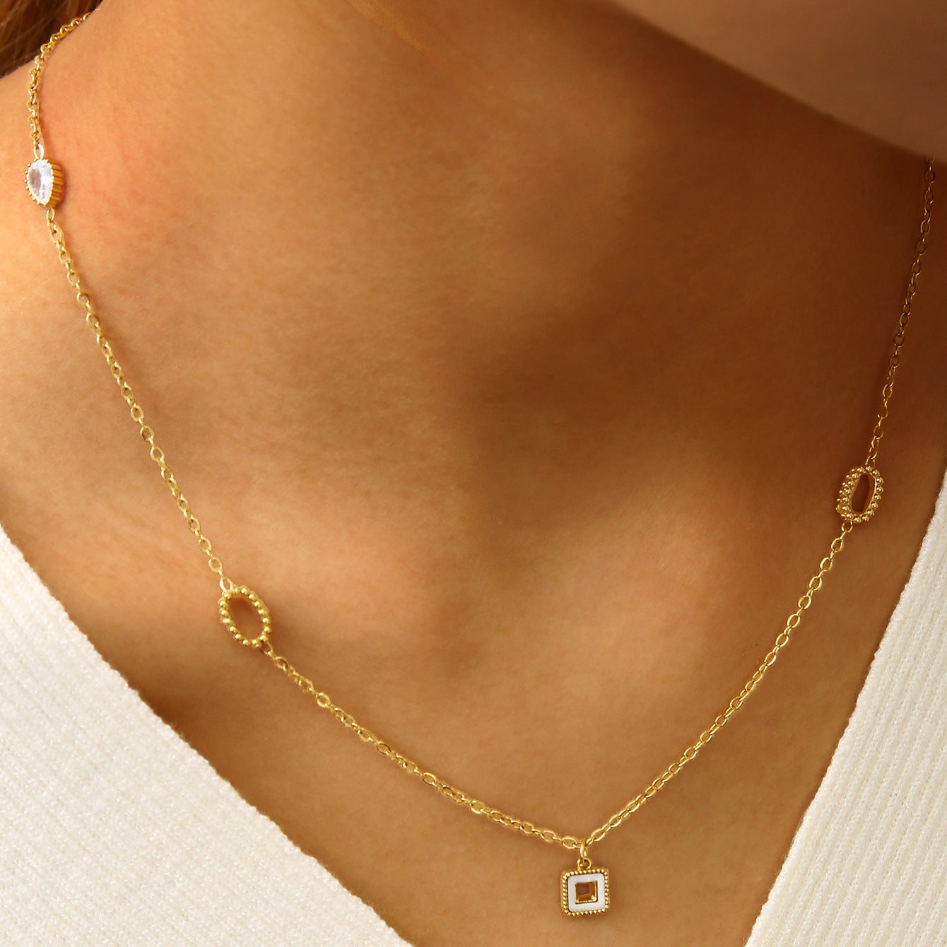 Koyace Water Drop Zircon Square Pendant Necklace