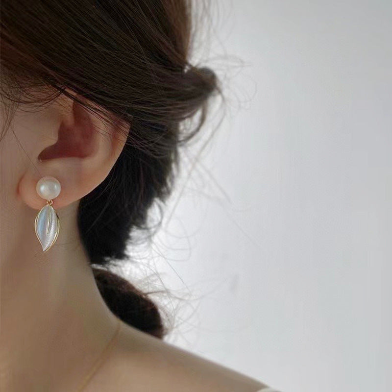 Koyace White Leaf Pendant Pearl Earrings
