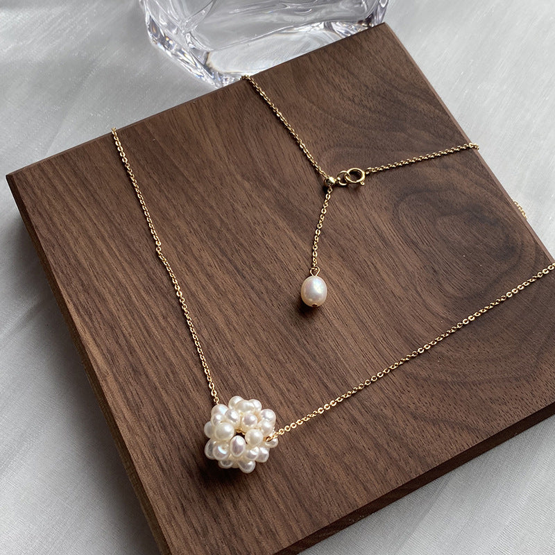 Koyace Woven Bead Snowball Pearl Necklace