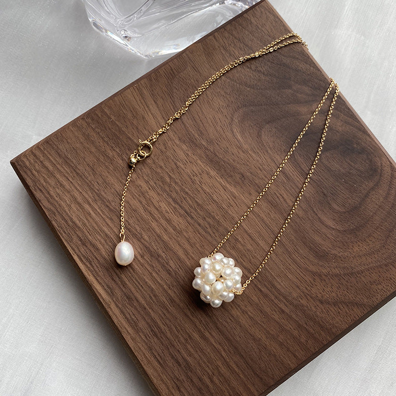 Koyace Woven Bead Snowball Pearl Necklace