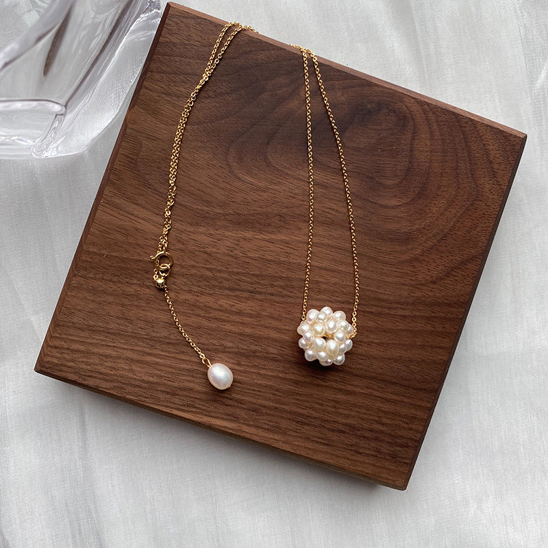 Koyace Woven Bead Snowball Pearl Necklace