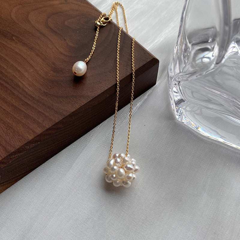 Koyace Woven Bead Snowball Pearl Necklace