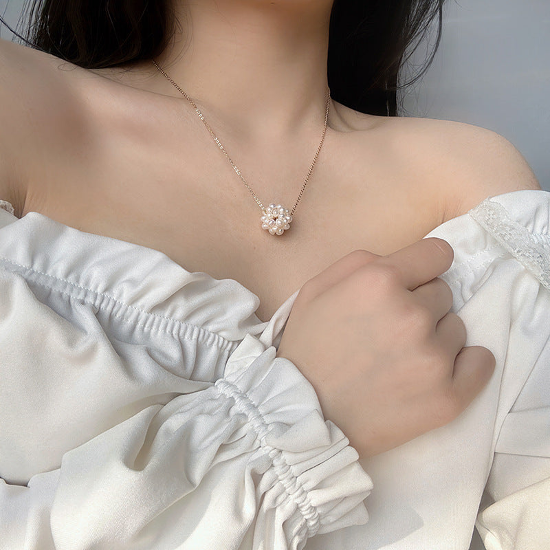 Koyace Woven Bead Snowball Pearl Necklace