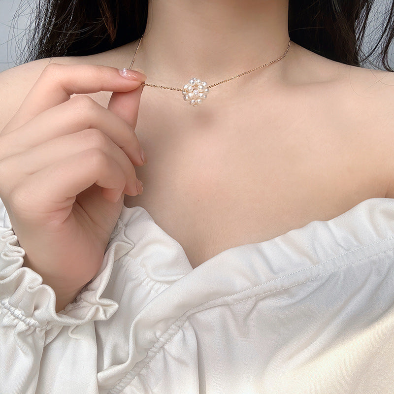 Koyace Woven Bead Snowball Pearl Necklace