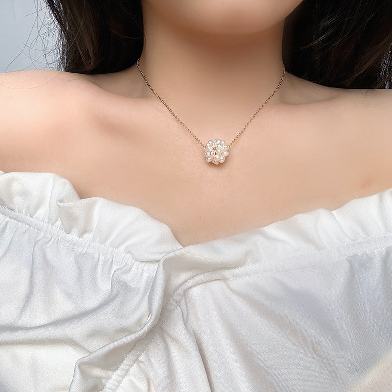Koyace Woven Bead Snowball Pearl Necklace