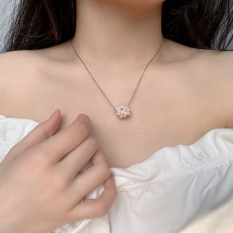 Koyace Woven Bead Snowball Pearl Necklace