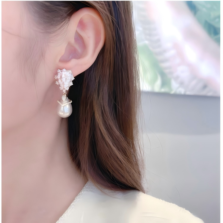 Koyace Zircon Inlaid Teardrop-Shaped Pearl Earrings