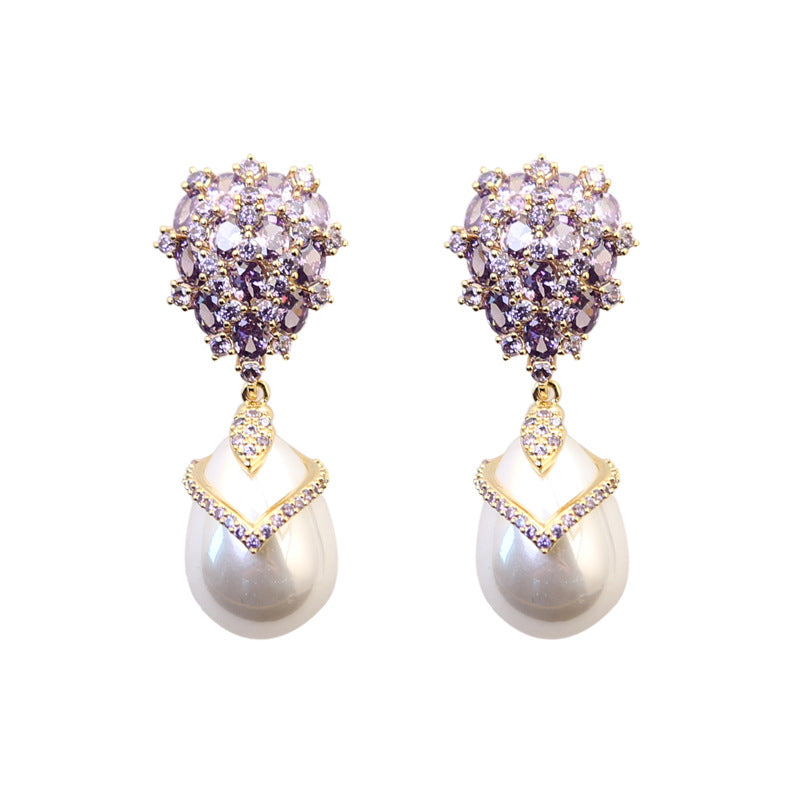 Koyace Zircon Inlaid Teardrop-Shaped Pearl Earrings