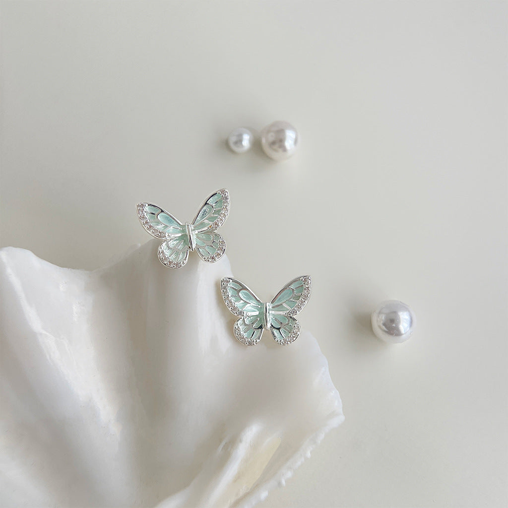 Koyace Zircon Mint Green Butterfly Stud Earrings