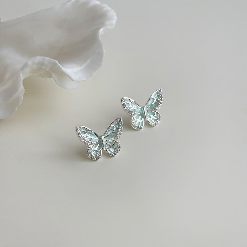 Koyace Zircon Mint Green Butterfly Stud Earrings