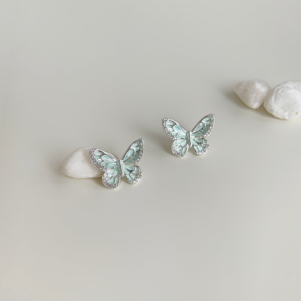 Koyace Zircon Mint Green Butterfly Stud Earrings