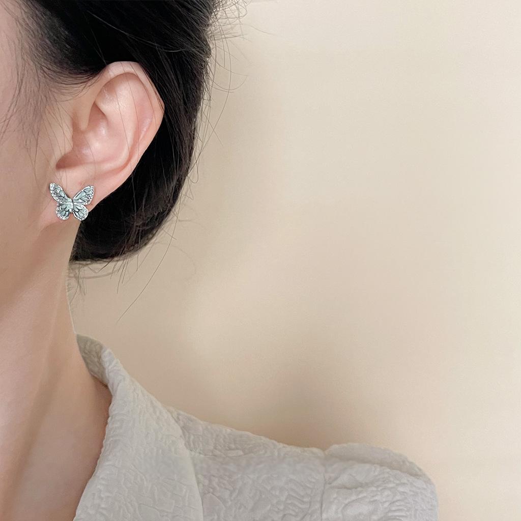 Koyace Zircon Mint Green Butterfly Stud Earrings