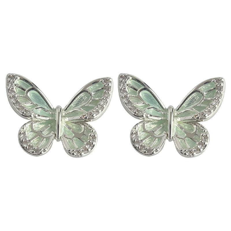 Koyace Zircon Mint Green Butterfly Stud Earrings