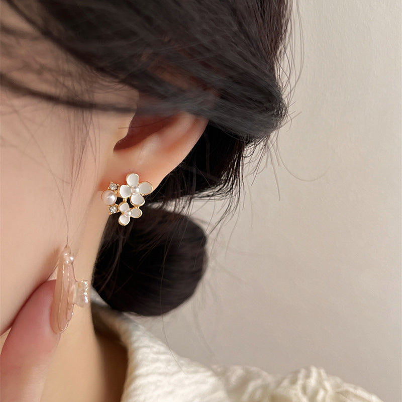 Koyace Zircon Pearl Small Flower Stud Earrings