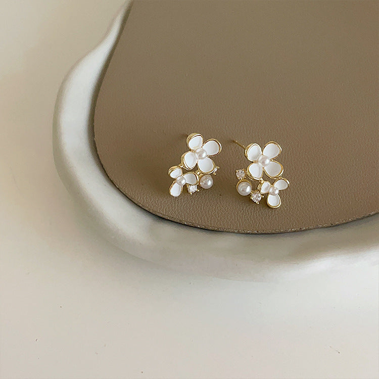 Koyace Zircon Pearl Small Flower Stud Earrings