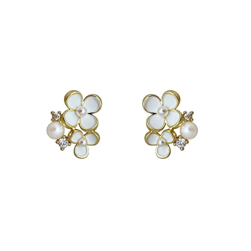 Koyace Zircon Pearl Small Flower Stud Earrings