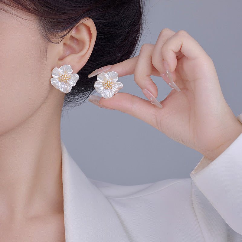 Koyace Zircon Stamens Artificial Pearl Flower Stud Earrings