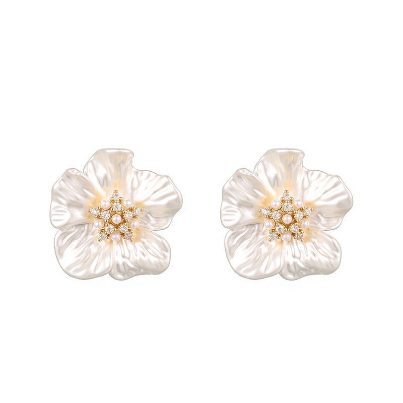 Koyace Zircon Stamens Artificial Pearl Flower Stud Earrings