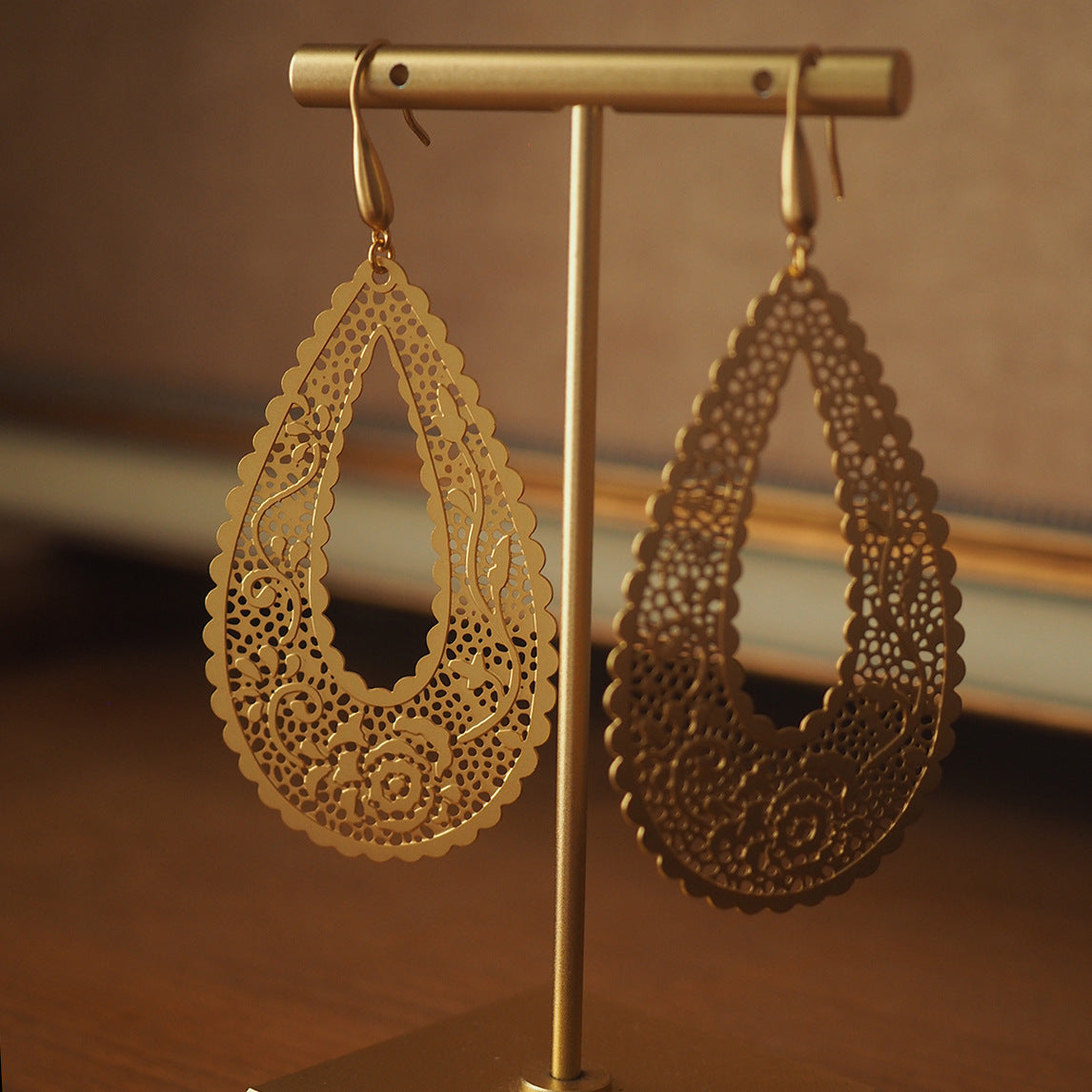 Koyace Teardrop-shaped Lace Rose Flower Hollowed-out Earrings