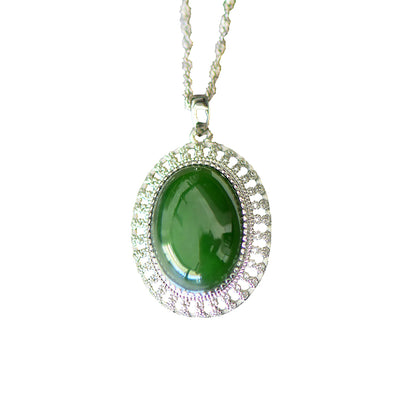 Koyace Emerald Jade Egg Face Silver Necklace