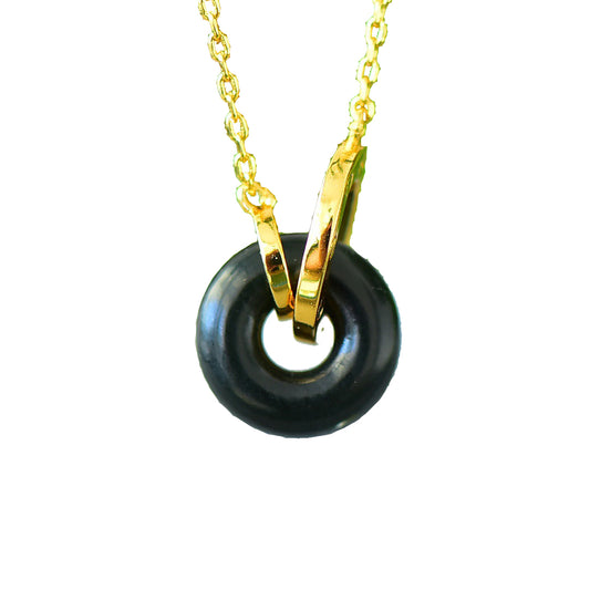 Koyace Jade Donut Silver Inlaid with Gold Necklace Black