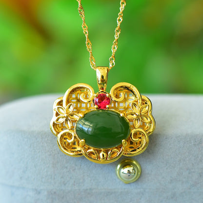 Koyace Jade Safty Lock Silver Inlaid with Gold Necklace