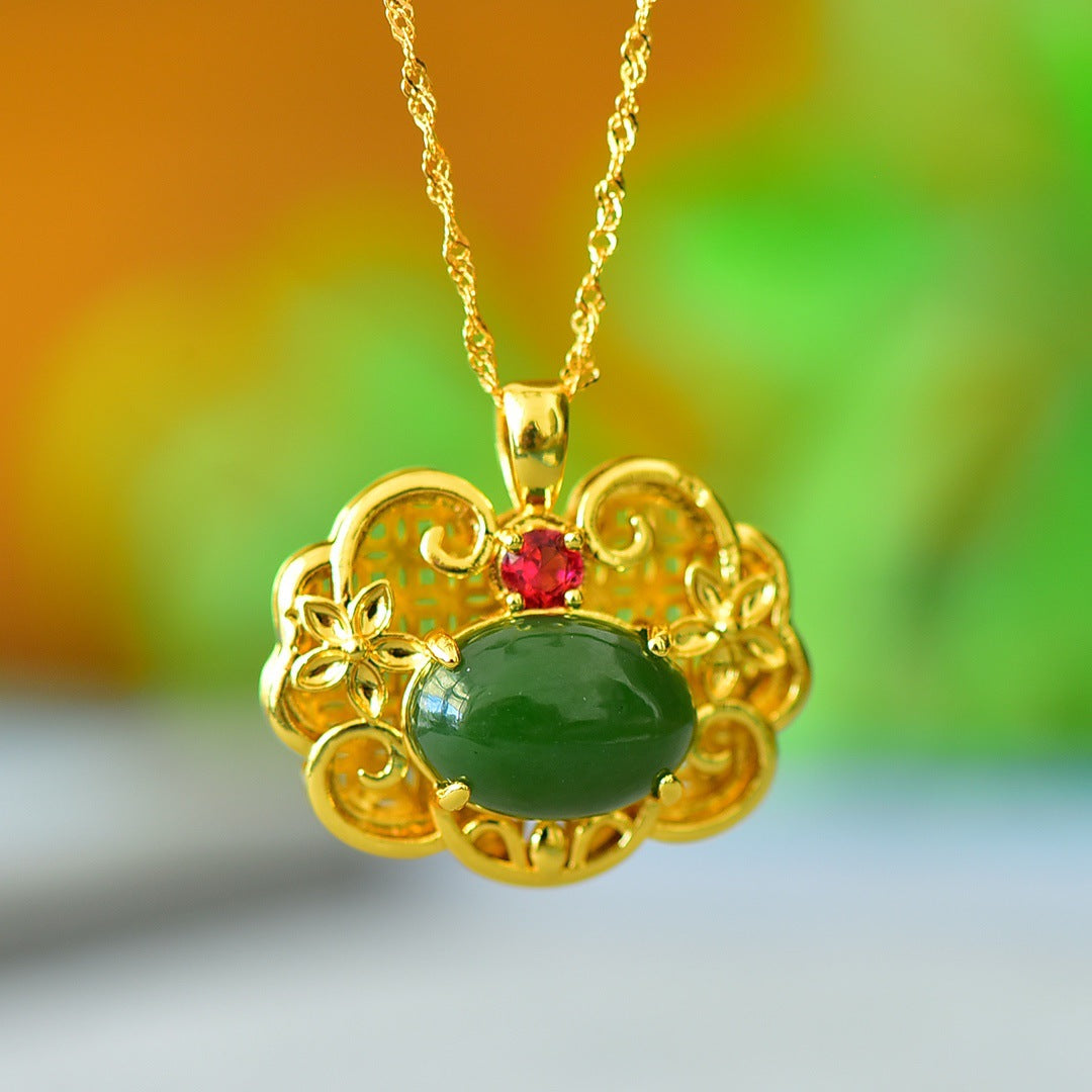 Koyace Jade Safty Lock Silver Inlaid with Gold Necklace