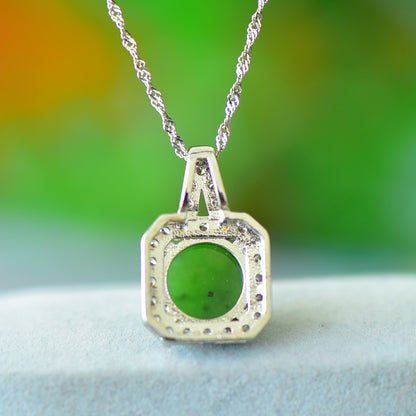 Koyace Little Square Jade Egg Face Silver Necklace